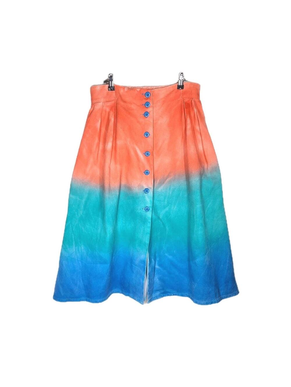 Mokuyobi Dip Dyed Skirt Button Front Midi Large Colorful Y2K Retro 100% Cotton